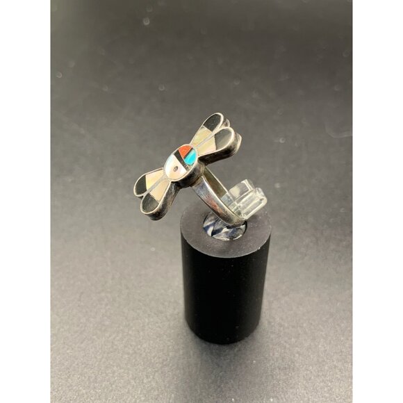 Zuni Sunface Ring Sterling Stone Inlay Size 4.5 Native American Handcrafted - Picture 2 of 9